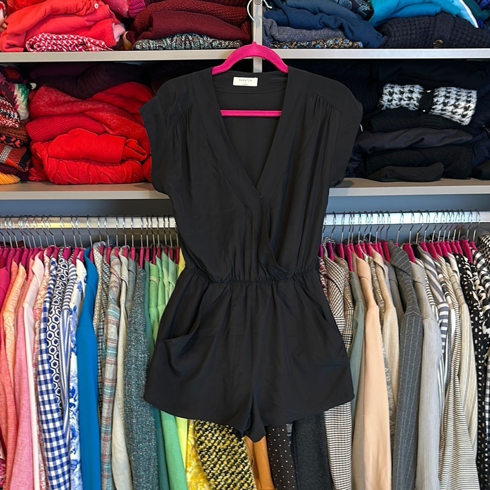 Babaton black v neck elastic waistband romper size S